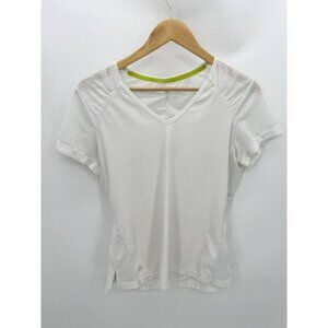 Athleta White Short Sleeve V-Neck Mesh Tee Shirt Women's‎ Size Medium
